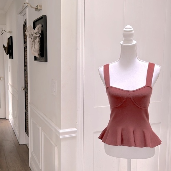 Express Womens Body Contour Peplum Tank Top Rust Brown Sleeveless Stretch S NWT - Picture 2 of 8